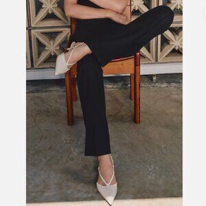 ZARA NWT LEATHER KITTEN HEEL SLINGBACKS WHITE CREAM 10